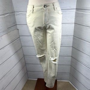 Free People Women's Distressed Skinny Jean Slim Pants Tattered Cream Size 26